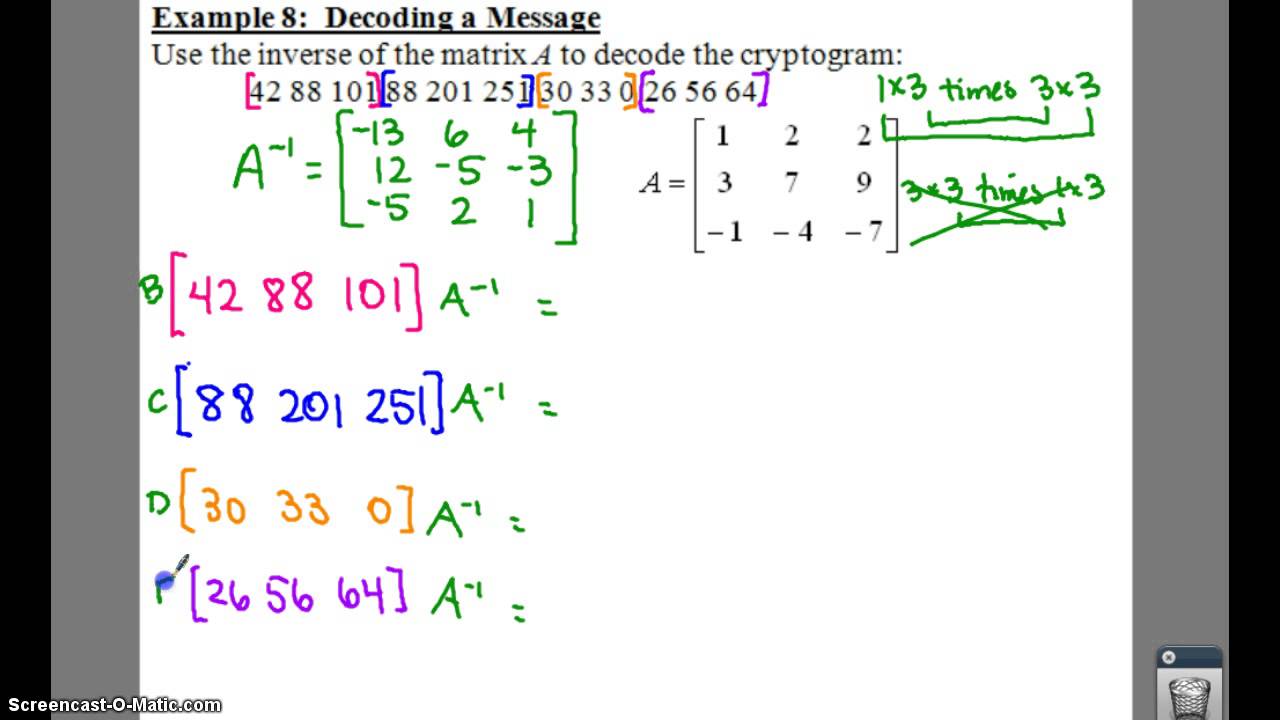 how to encode a message using matrices