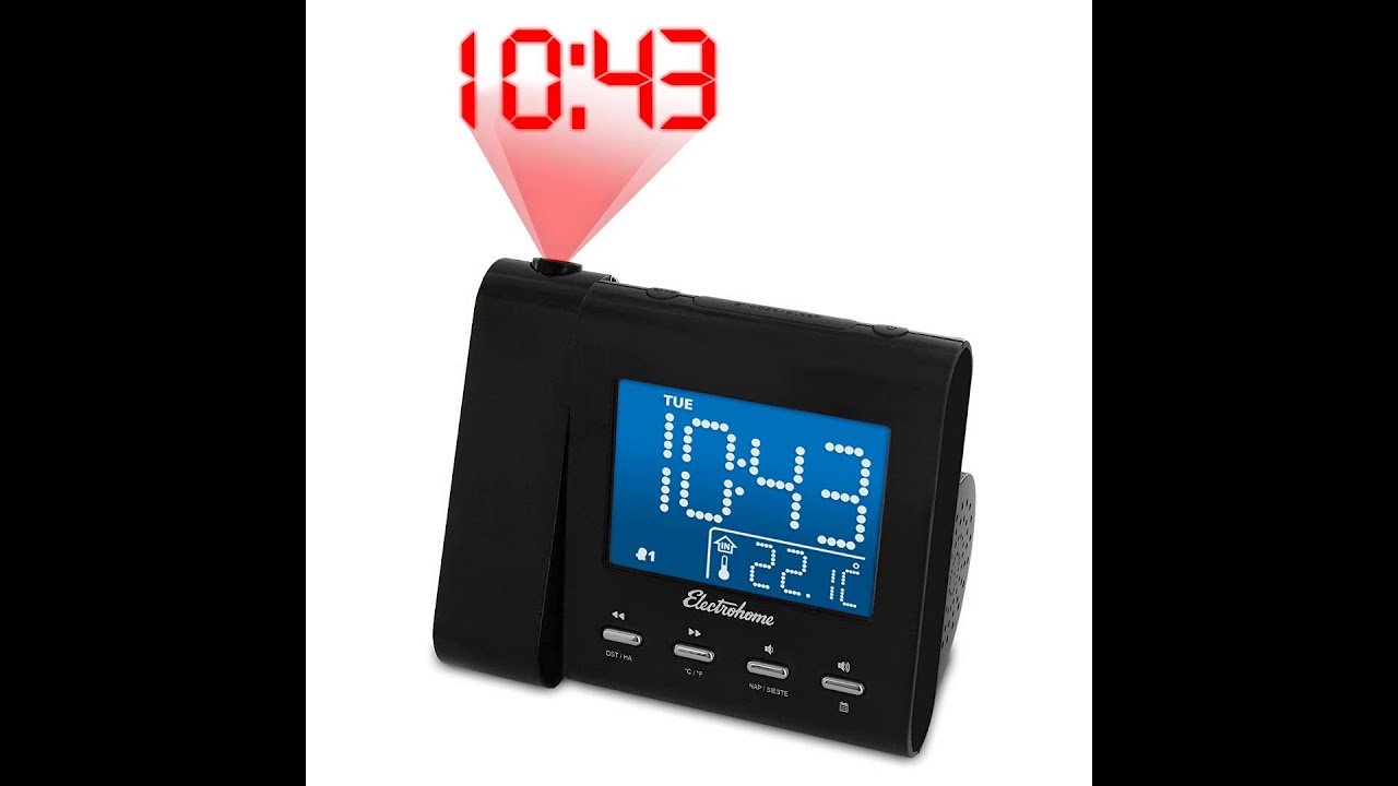 Electrohome EAAC601 Projection Alarm Clock with AM FM Radio, Battery
