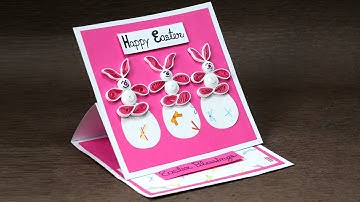 Handmade Easter Card with Super Cute Quilling Bunny and Eggs