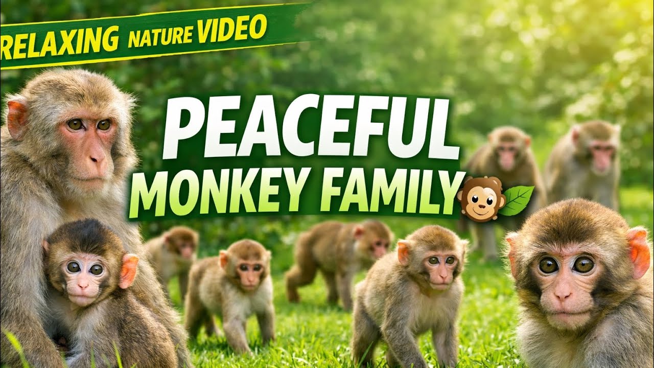 Peaceful Monkey Family Walking on Green Grass 🐒🌿 | Relaxing Nature Animal Video |