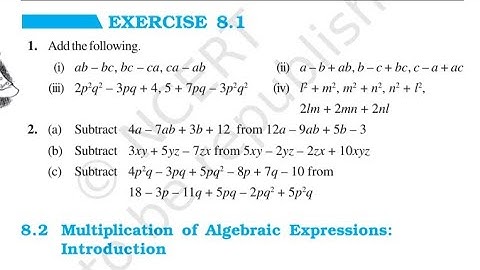 Ex 8.1 Class 8th  Ncert Algebraic Expressions and Identities #maths #ncert