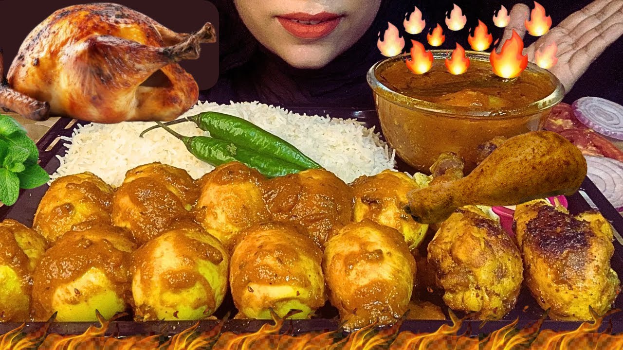 Asmr: Eating Spicy Egg Curry + Spicy Chicken Curry || Eating Sounds. Mukbang