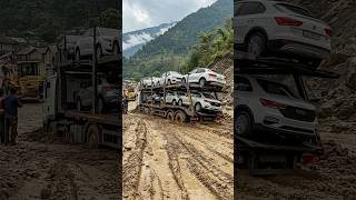 Car Transporter Disaster Loaded Truck Stuck Deep In Mountain Mud Road