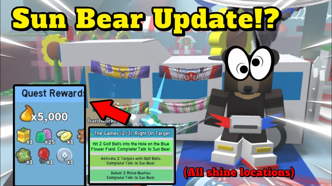 NEW Sun Bear UPDATE!? All QUESTS Complete and All SHINE Locations! (Bee Swarm Simulator)