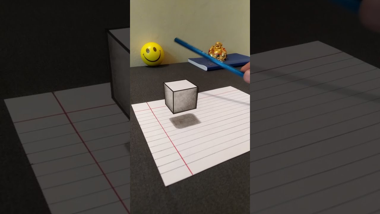 Floating Cube Illusion Drawing Anamorphic
