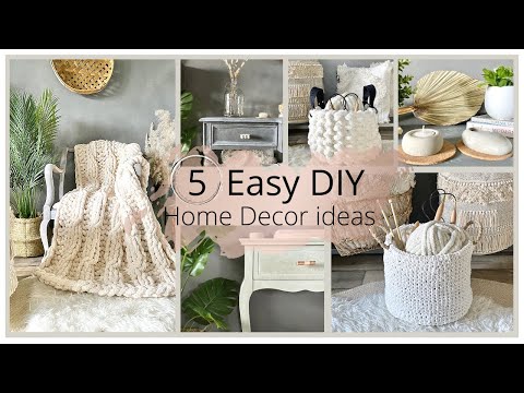 5 Home DIY: Knit cable blanket, chunky knit & crochet t-shirt baskets, candle holder, drawer pulls