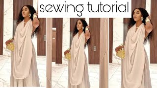 DIY Deep Plunging Cowl Neck Top with low Back &  Spaghetti Straps /Easy Step by Step/