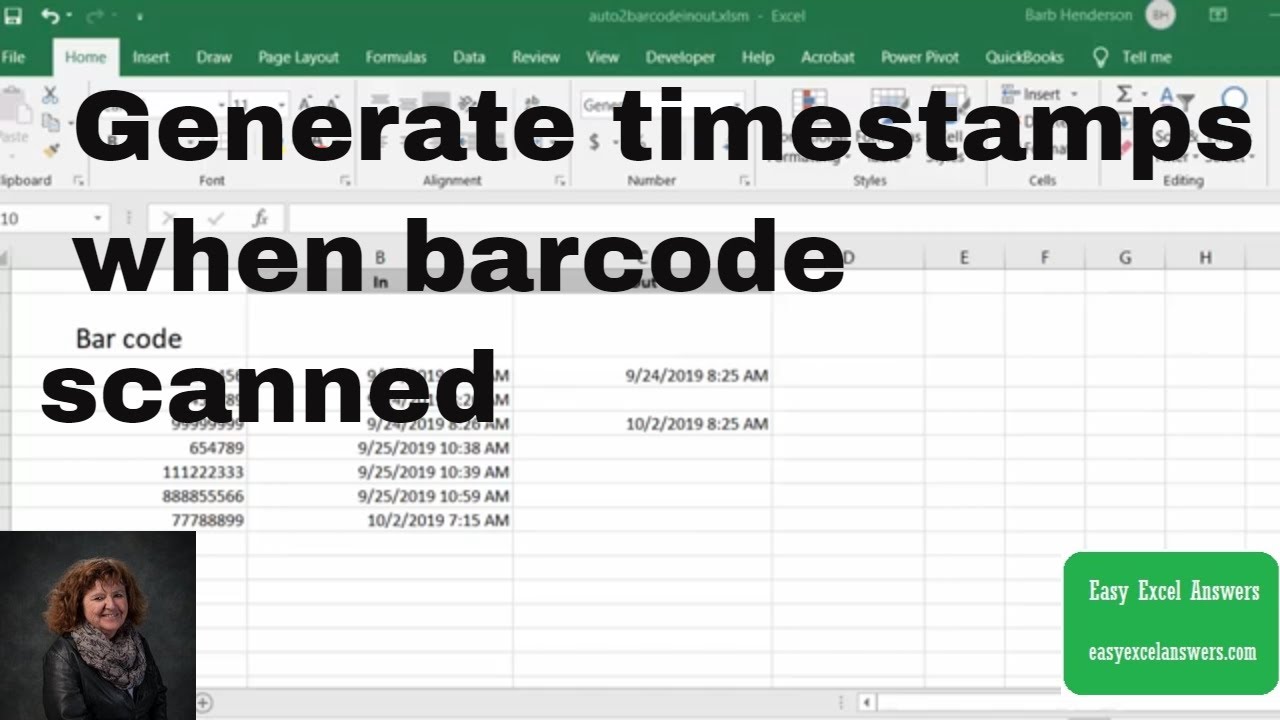 Automatically generate timestamps when barcode scanned in Excel