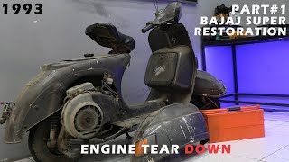 1993 Full Restoration Bajaj Super - Part #1 Engine Disassembly, Piaggio Vespa lml