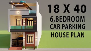 18x40 6 Bedroom With Car Parking House Elevation,Beautiful house design3D Makan Ka Naksha