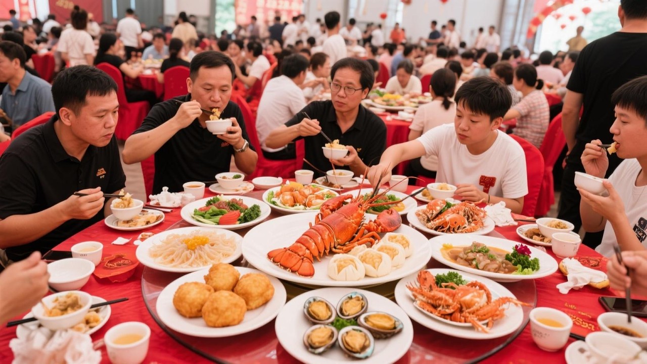 随200去福建泉州搂席 2780一桌14个菜！2斤的大鲍鱼 3斤的大龙虾 油炸包子配鱼翅 一桌子全是海鲜！【我是忐忑妞】