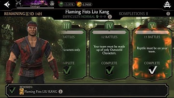 Flaming Fists Liu Kang Challenge Normal Difficulty Boss Battle | Mortal Kombat Mobile
