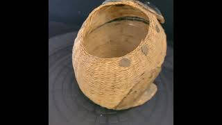 Vintage Wicker Frog Wooden Eyes Planter Basket has Plastic Insert for sale!