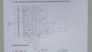 Order of Operations Worksheet