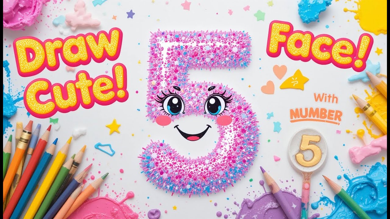 🎨 Turn Number 5 into a Cute Face! Fun for Kids! 😊#cuteart #learntodraw ...