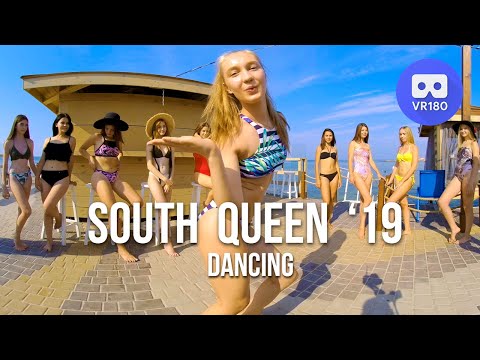 VR180 3D. Girls from Beauty pageant South Queen '19 dancing on the pier