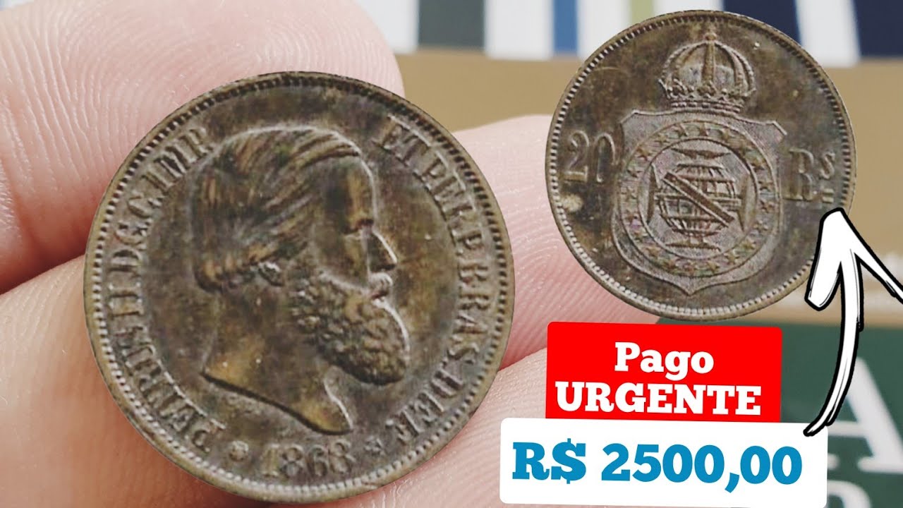 MOEDA 20 RÉIS ANO 1868 IMPÉRIO DATA RARA, VALORES ATUALIZADOS 2024.