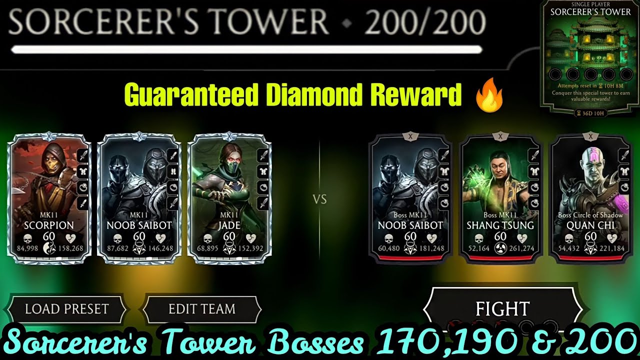 Sorcerer's Tower Bosses 170,190 & Final Match 200 Fight + Talents Tree Set-ups