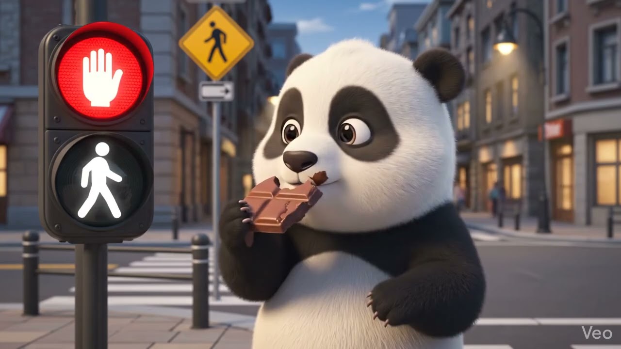 Baby Panda’s Street Mukbang: Waiting for the Green Light with Chocolate! 🐼🚦🍫 