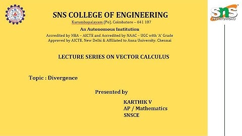 Vector Calculus Lecture Series 2 | Karthik V | SNS Institutions