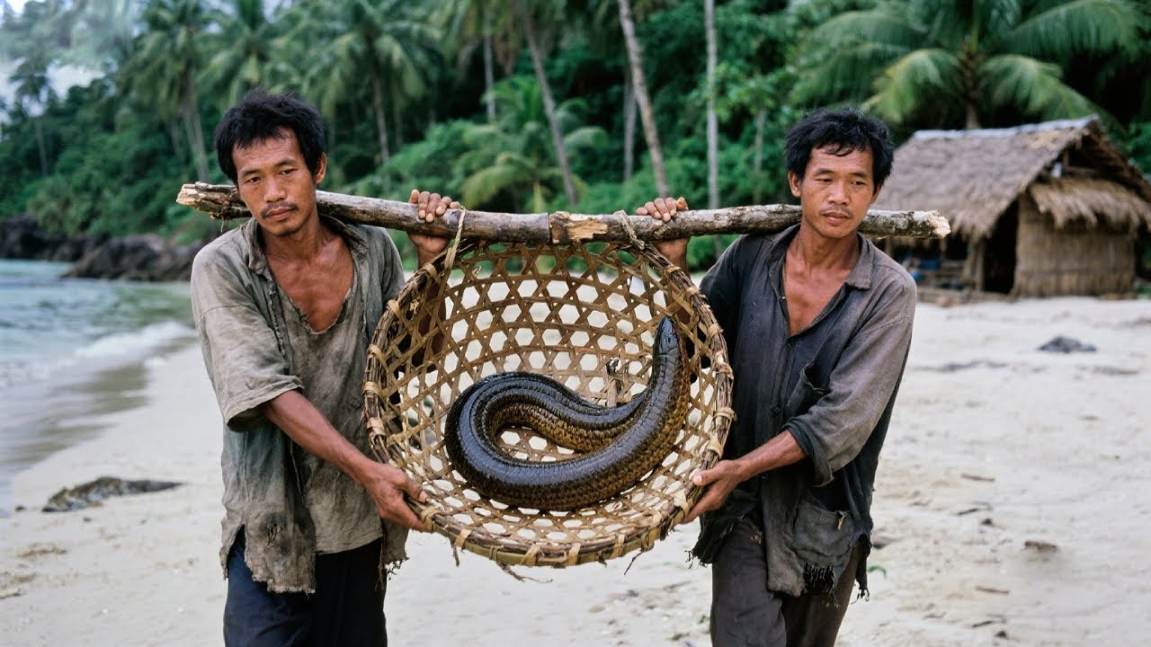流浪荒島生存挑戰!用野草編巨型魚籠,捕獲海鱔做成海鮮大餐吃【探索兄弟】 - YouTube