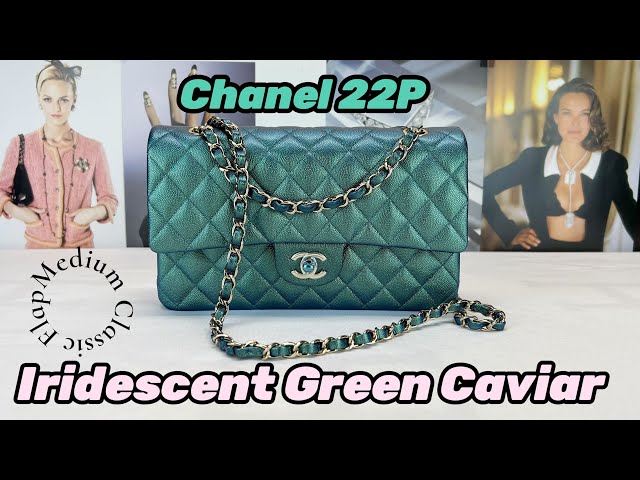 Chanel Classic M/L Medium Double Flap Iridescent Turquoise Caviar