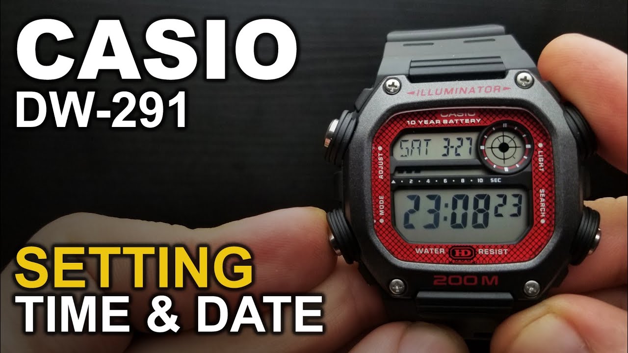 Casio DW-291 - Setting time and date - YouTube