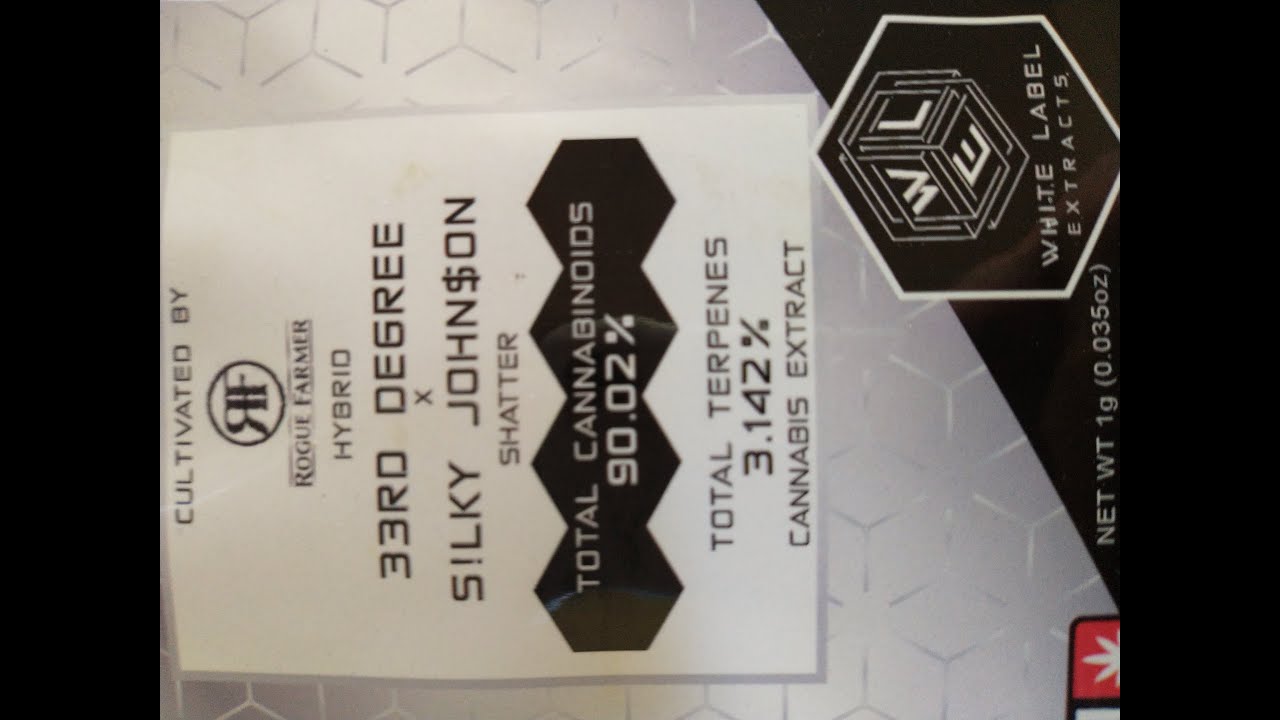 33rd Degree x Silky John$on shatter - extracted by White Label Extracts, cultivated by Rogue Farmer