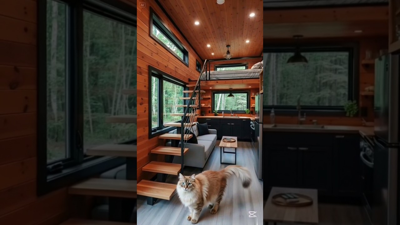 Cozy Tiny cabin tour & cute cat.