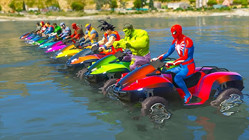 hombre araña en moto | spiderman hulk goku water moto bike challenge | GTA 5 MODS