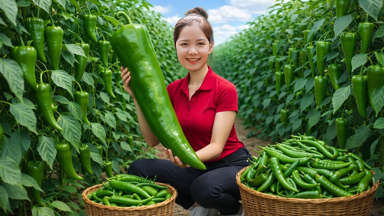 Harvesting 1000+KG of giant green PEPPERS from the garden to sell -Rural life.