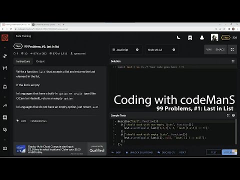 Codewars 7 kyu 99 Problems, #1: Last in List JavaScript