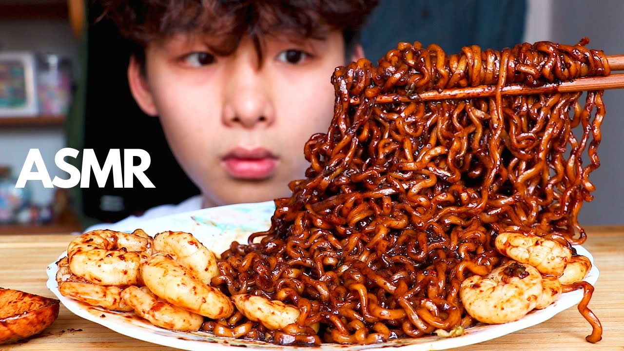 ASMR BLACK BEAN NOODLE + SHRIMP COCKTAILS (Eating Sound) | MAR ASMR - YouTube