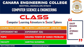 VTU DS LAB (18CSL38) DATA STRUCTURES LABORATORY [SOLVING TOWER OF HANOI] (E5 L2)