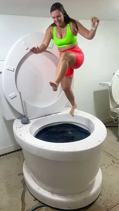 SUPER HIGH JUMP into Worlds Largest Toilet Black Pool in Slow Motion BIG SPLASH #shorts