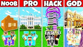 Minecraft: FAMILY WORLD PRESIDENT HOUSE BUILD CHALLENGE - NOOB vs PRO vs HACKER vs GOD in Minecraft