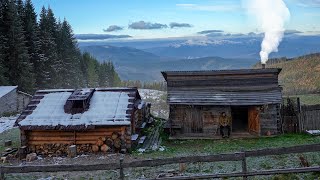 Два дня в горной бревенчатой хижине вдали от людей, первый снег