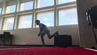 Plyobox 1,2,1,2, burpee with left kick up