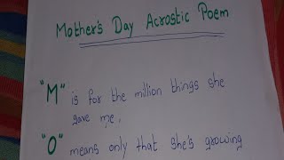 Mothers Day Acrostic Poem || Full Form of Mother in english