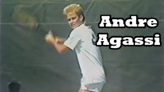 Celebrity 15 yr old Andre AGASSI practicing forehand, Profile