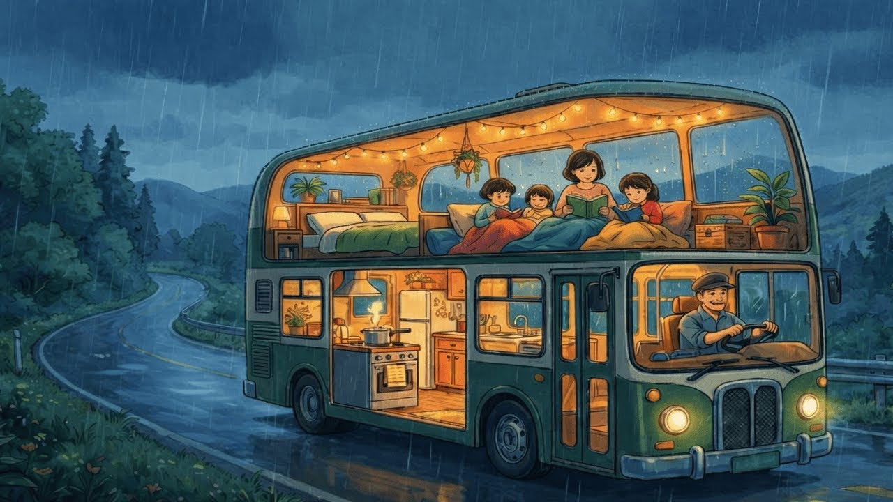 A Rainy Day Inside Our Double-Decker Mobile Home | Cozy Family Road Trip | Studio Ghibli Vibes