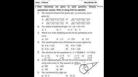 SSLC Maths model question paper (English version)