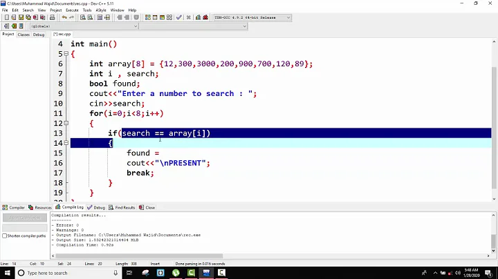 C++ program to search a number in array