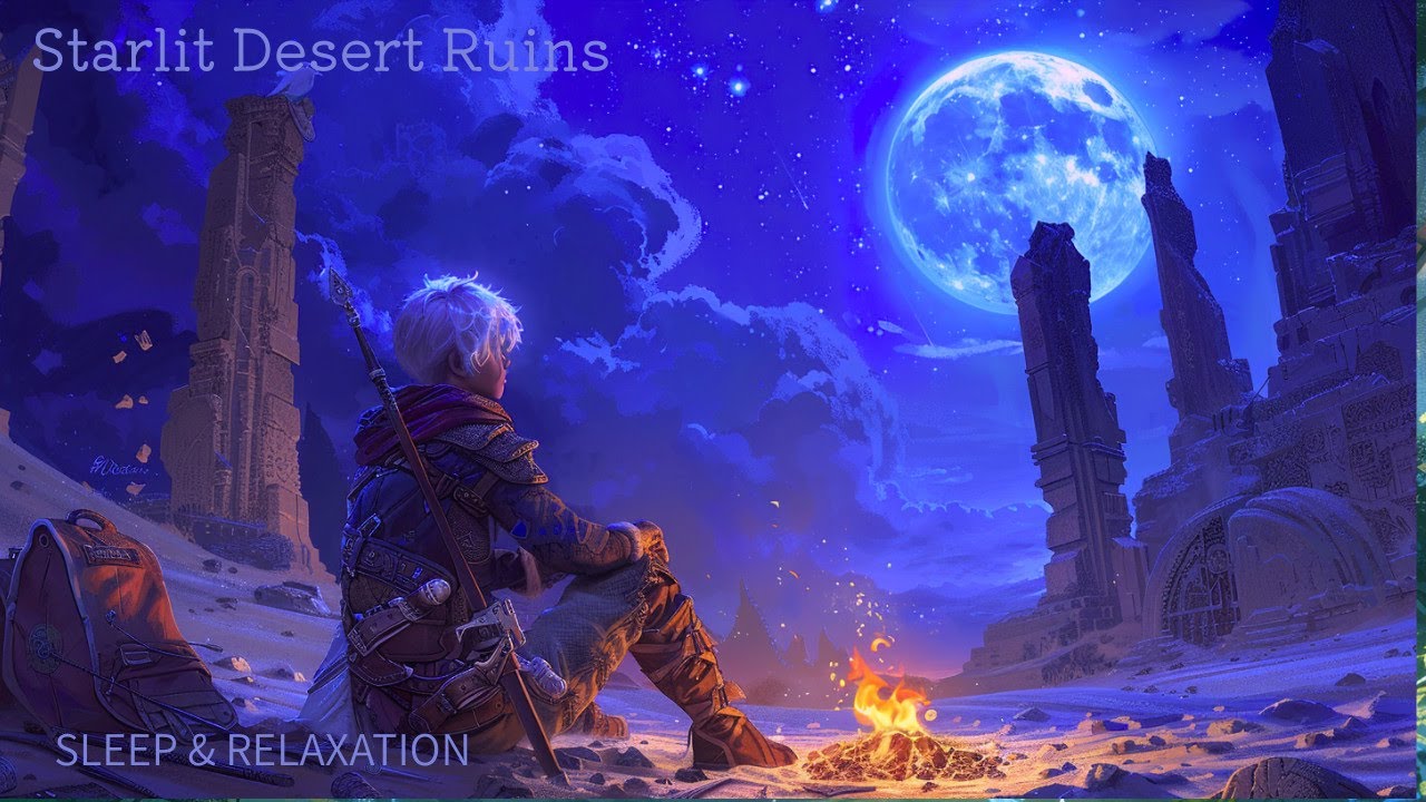 Medival Fantasy Sleep Music from the Starlit Desert Ruins | Medieval Fantasy Cello, Harp & Recorder