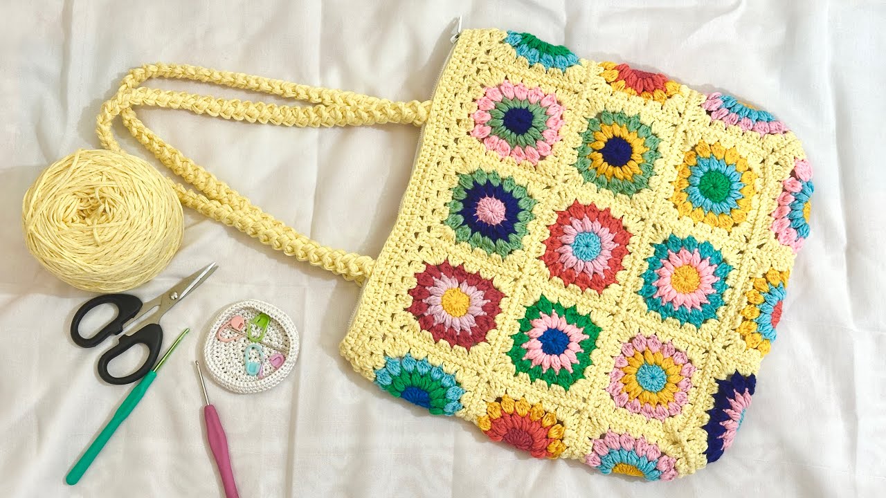 Crochet Bag : Granny square tote bag very easy for beginner  / কুশিকাটার টোট ব্যাগ