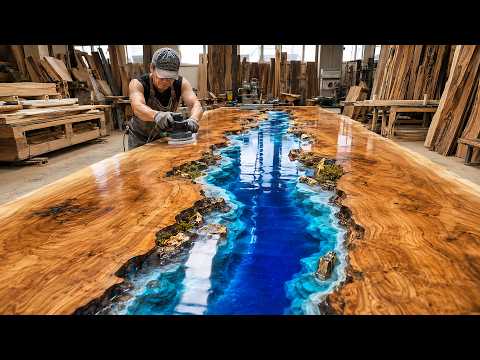 A Korean Man Pours a Blue Ocean into Dead Wood?! An Amazing Table Brought to Life with Resin