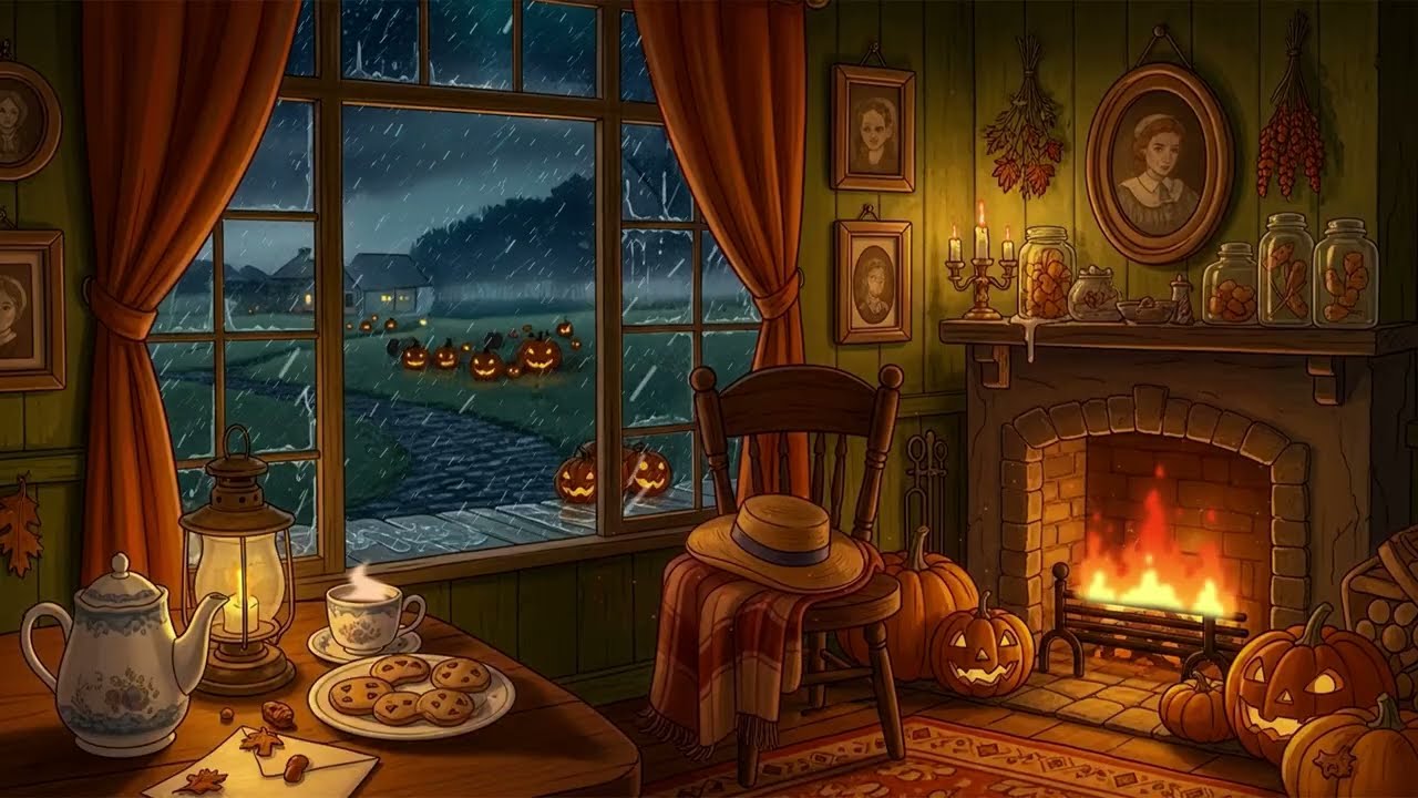 A Cozy Stormy Night 🌧️ with 1940s Oldies Playing in Another Room | Vintage Cottage Ambience