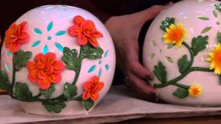 Porcelain Ball with Flowers and Flameless Candle by Home Reflections with Jill Bauer