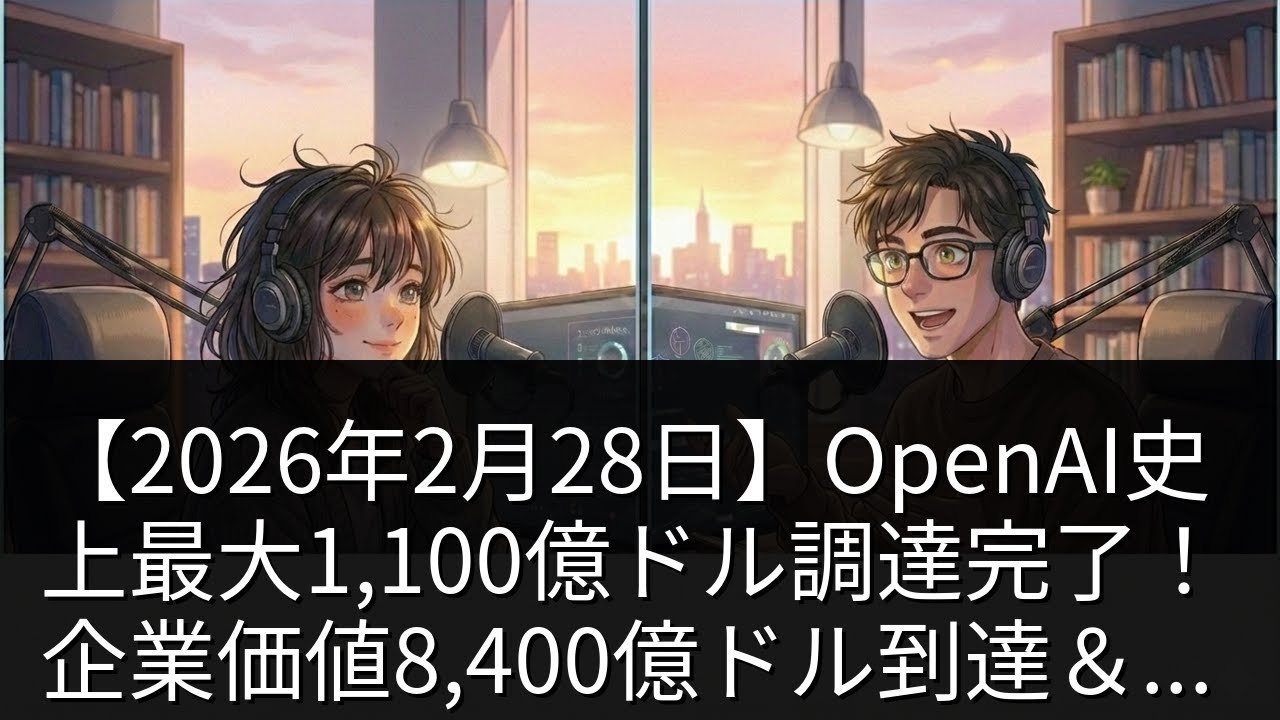 【2026年2月28日】OpenAI史上最大1,100億ドル調達完了！企業価値8,400億ドル到達＆Amazon500億ドル提携