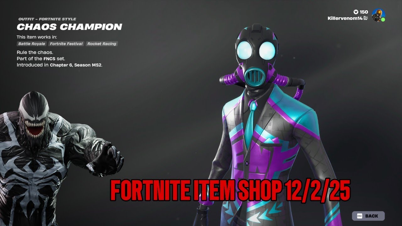 Fortnite 12/2/25 item shop. New FNCS chaos agent skin. - YouTube